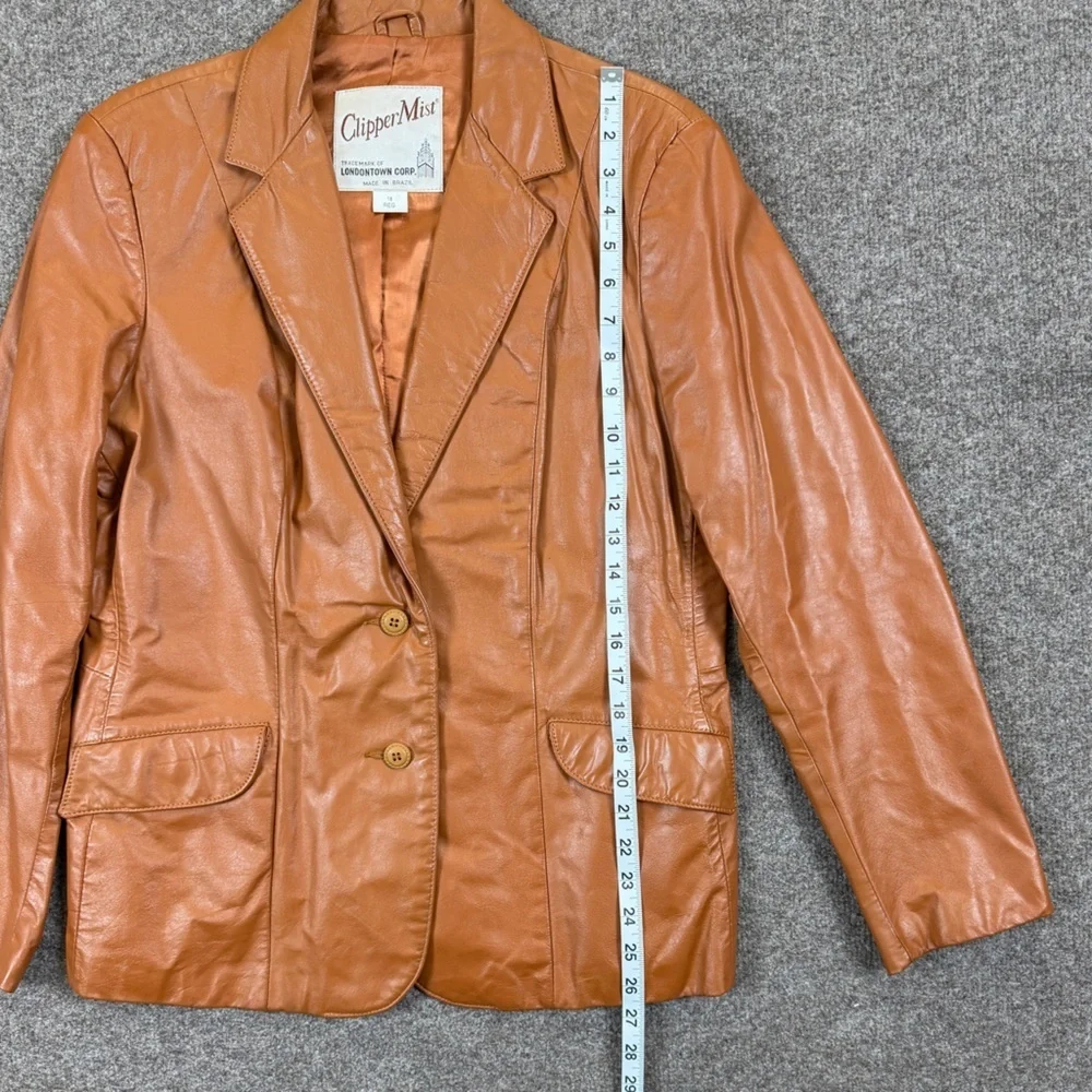 VTG Clipper Mist Genuine Leather Blazer Jacket Women’s L Tan Rust Retro 70s 80s - Picture 12 of 15